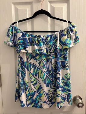 Tori Richard Off-Shoulder Top with Tropical Leaf Print